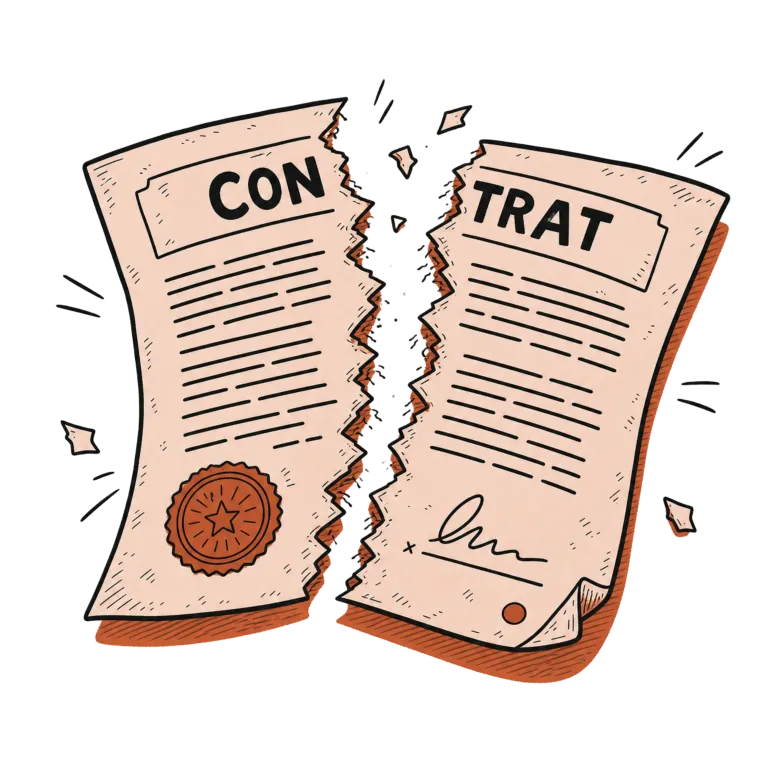 Illustration d'un contrat papier déchiré en deux, symbole de l'absence d'engagement.