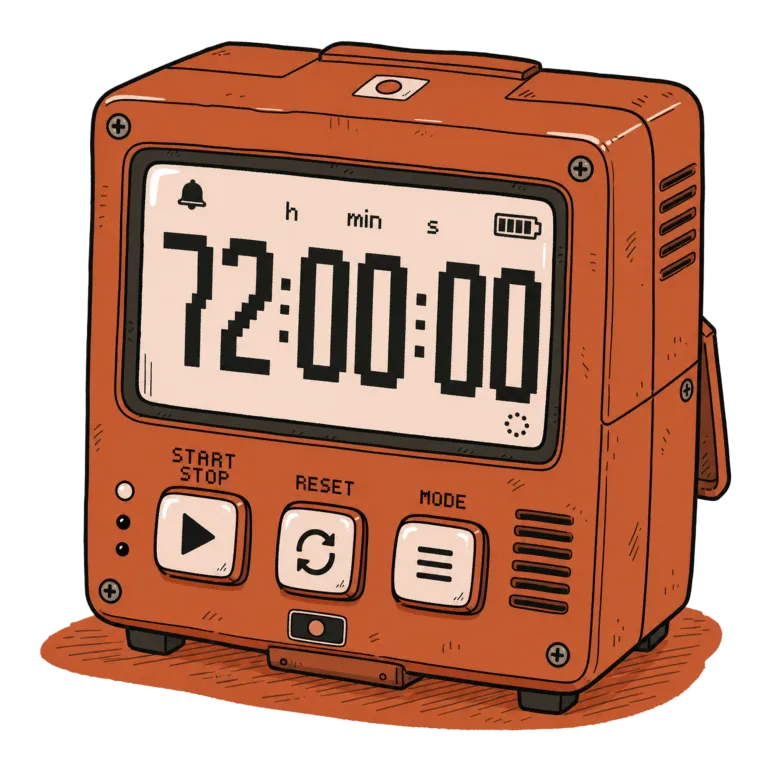 Illustration d'un chronomètre affichant 72:00:00, symbole de la livraison sous 72 heures.