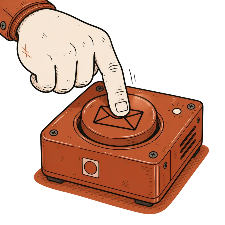 Illustration d'un doigt appuyant sur un bouton avec une icône d'enveloppe, symbole de la résiliation par 1 email.